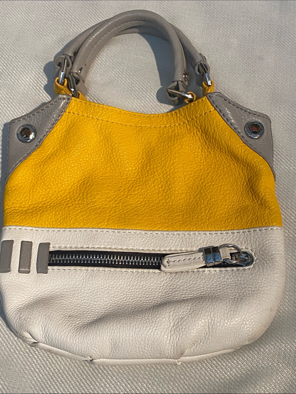 Oryany Yellow And White Leather Mini Tote Bag